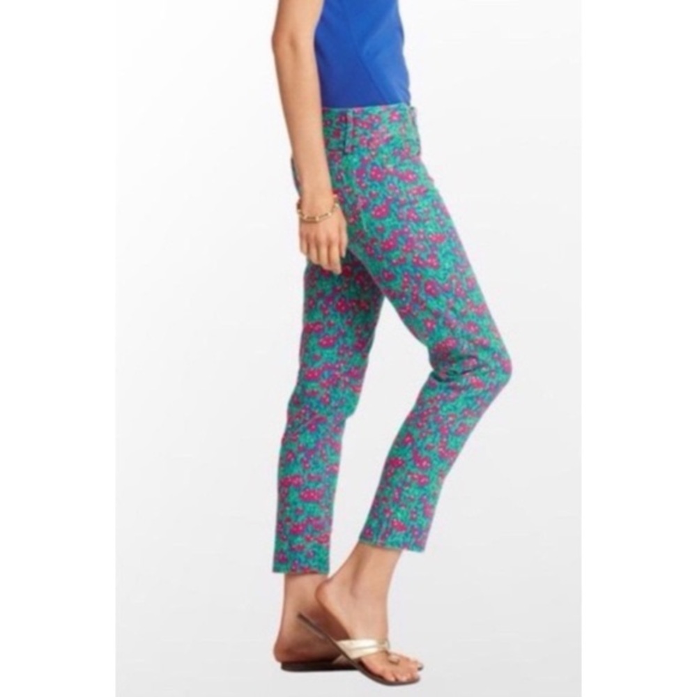 LILLY PULITZER “Worth Skinny Mini” Pants in Bomber Blue Hush Floral size 2